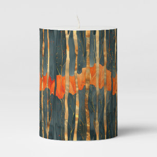 Abstract black gold orange stripes pillar candle