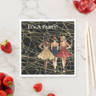 Abstract Black Gold Party Women in Dresses Napkins