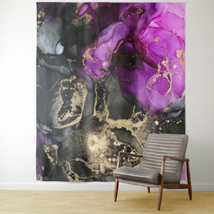 Abstract Black Gold Purple Unique Art Tapestry
