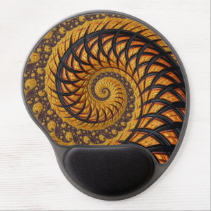 Abstract Black Gold Spiral Fractal Gel Mouse Pad