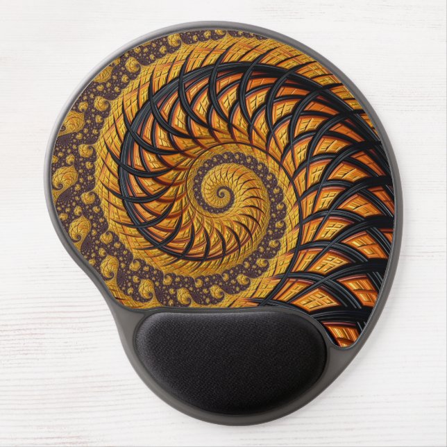 Abstract Black Gold Spiral Fractal Gel Mouse Pad (Front)