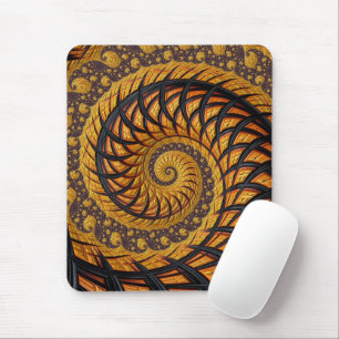 Abstract Black Gold Spiral Fractal Mouse Pad
