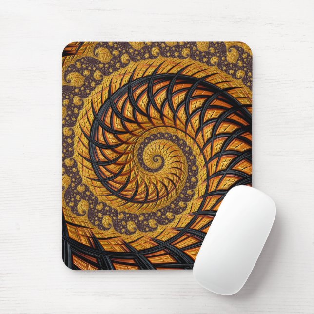 Abstract Black Gold Spiral Fractal Mouse Pad (With Mouse)