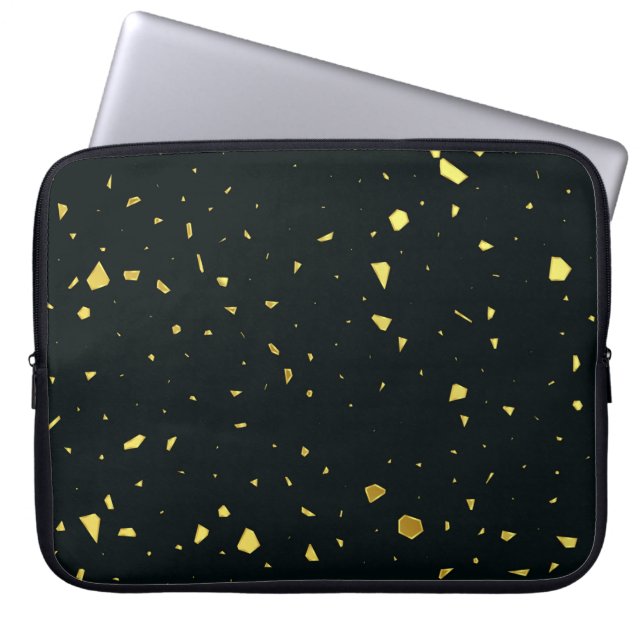 Abstract Black & Gold Terrazzo Pattern Laptop Sleeve (Front)