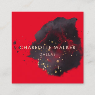 Abstract Black Gold Watercolor Splatter Square Business Card