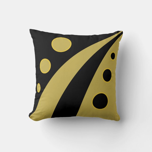 Abstract black & golden waves with circles throw pillow (Front)