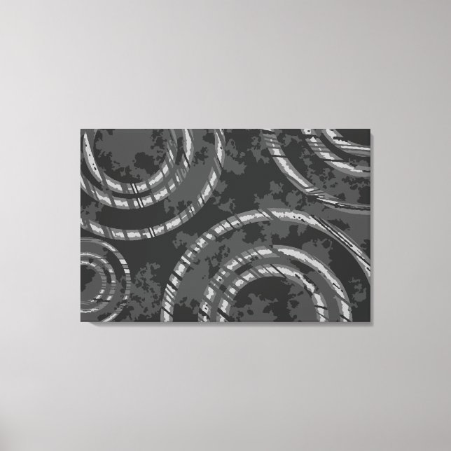 Abstract Black Gray Circles Through Time Canvas Print (Front)
