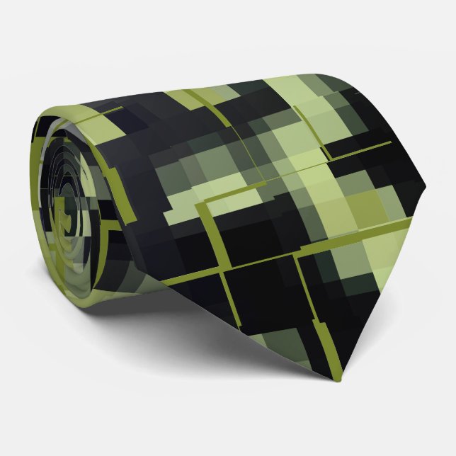 Abstract Black Gray Grey Green Neck Tie (Rolled)