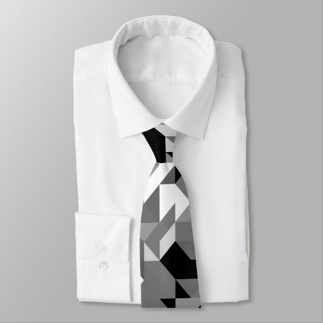Abstract black gray white geometrical pattern neck tie (Tied)
