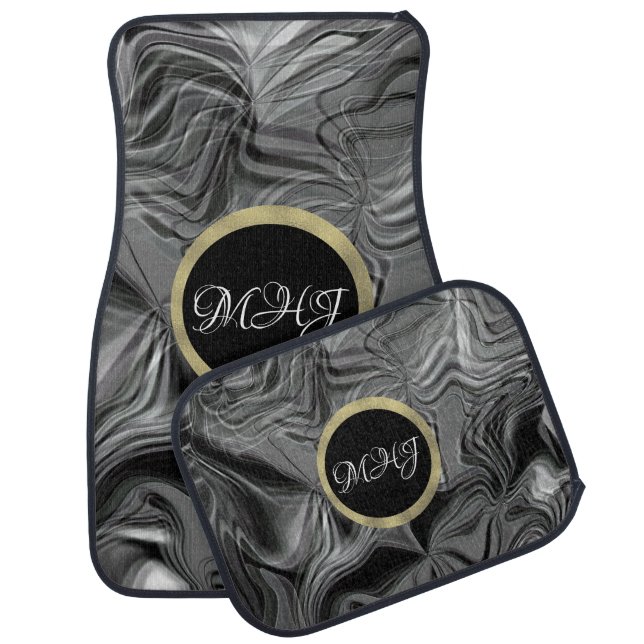 Abstract Black Gray White Monogrammed Car Floor Mat (Set)