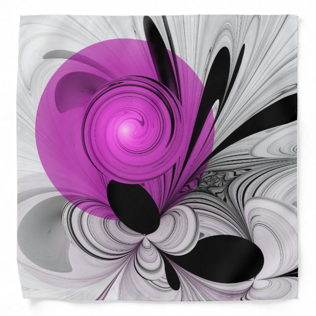 Abstract Black Gray With Magenta Fractal Art Bandana (Front)