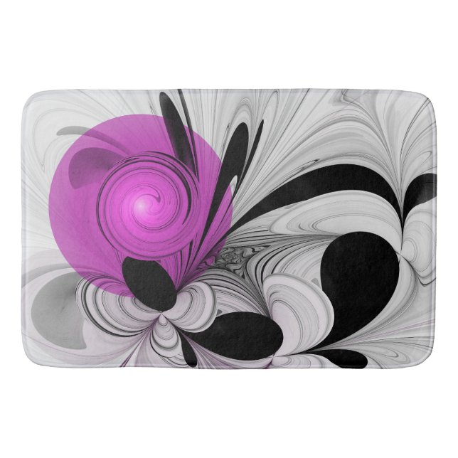 Abstract Black Gray With Magenta Fractal Art Bath Mat (Front)