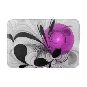Abstract Black Gray With Magenta Fractal Art Bath Mat