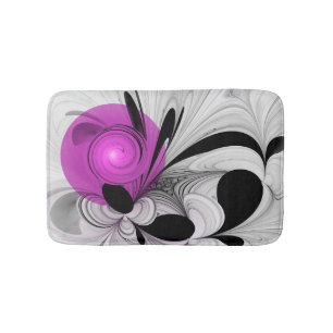 Abstract Black Gray With Magenta Fractal Art Bath Mat