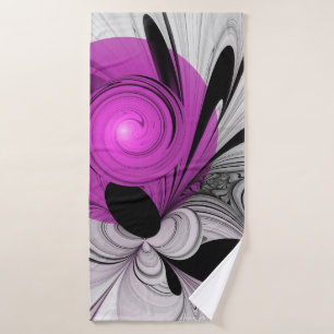 Abstract Black Gray With Magenta Fractal Art Bath Towel