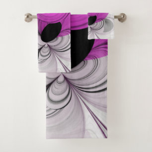 Abstract Black Gray With Magenta Fractal Art Bath Towel Set