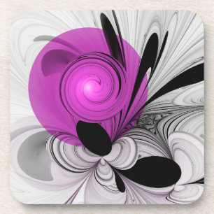 Abstract Black Gray With Magenta Fractal Art Beverage Coaster