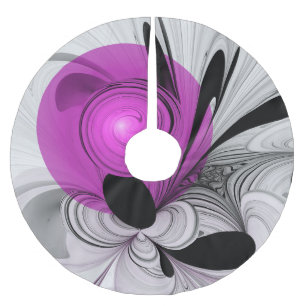 Abstract Black Gray With Magenta Fractal Art Brushed Polyester Tree Skirt