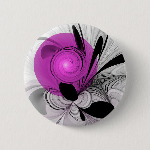 Abstract Black Gray With Magenta Fractal Art Button