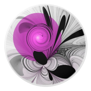 Abstract Black Gray With Magenta Fractal Art Ceramic Knob