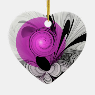Abstract Black Gray With Magenta Fractal Art Ceramic Ornament