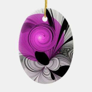 Abstract Black Gray With Magenta Fractal Art Ceramic Ornament