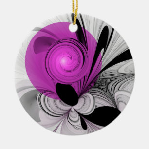 Abstract Black Gray With Magenta Fractal Art Ceramic Ornament