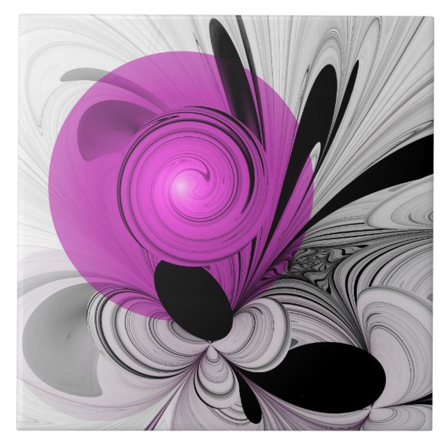 Abstract Black Gray With Magenta Fractal Art Ceramic Tile (Front)