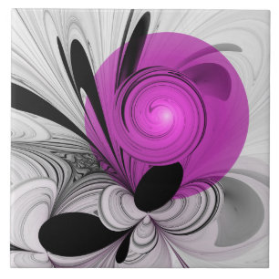 Abstract Black Gray With Magenta Fractal Art Ceramic Tile
