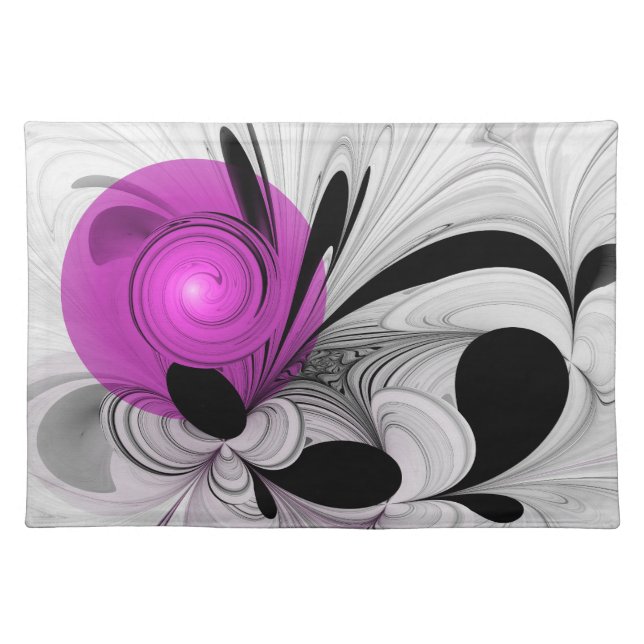 Abstract Black Gray With Magenta Fractal Art Cloth Placemat (Front)