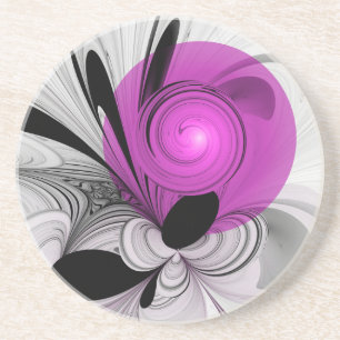 Abstract Black Gray With Magenta Fractal Art Coaster