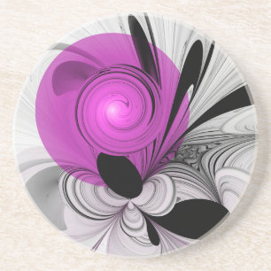 Abstract Black Gray With Magenta Fractal Art Coaster