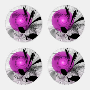 Abstract Black Gray With Magenta Fractal Art Coaster Set