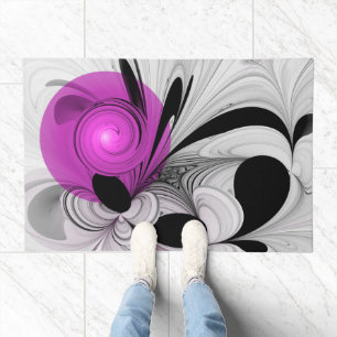 Abstract Black Gray With Magenta Fractal Art Doormat