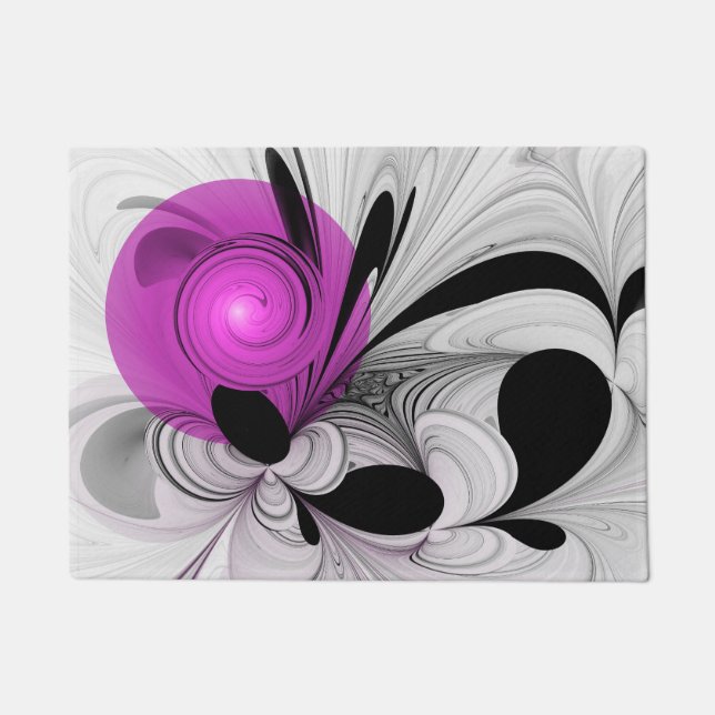 Abstract Black Gray With Magenta Fractal Art Doormat (Front)