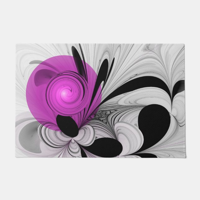 Abstract Black Gray With Magenta Fractal Art Doormat (Front)
