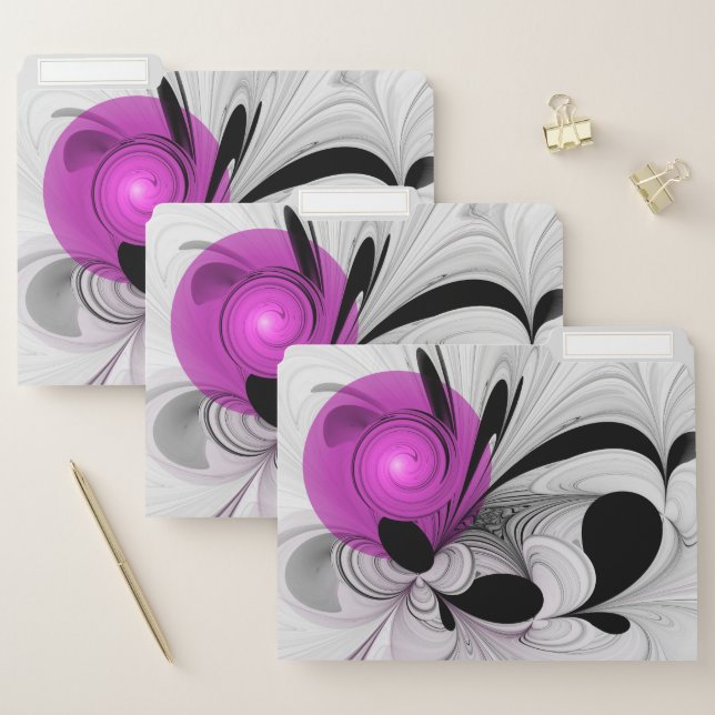 Abstract Black Gray With Magenta Fractal Art File Folder (Set)