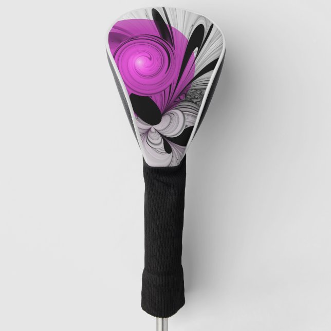 Abstract Black Gray With Magenta Fractal Art Golf Head Cover (Front)