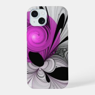 Abstract Black Gray With Magenta Fractal Art iPhone 15 Case