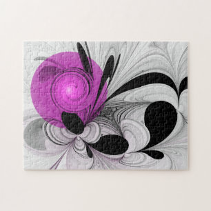 Abstract Black Gray With Magenta Fractal Art Jigsaw Puzzle