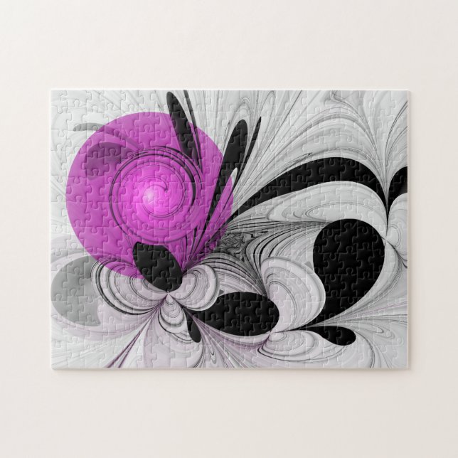 Abstract Black Gray With Magenta Fractal Art Jigsaw Puzzle (Horizontal)