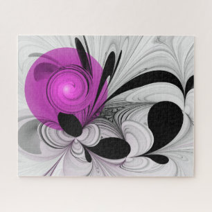 Abstract Black Gray With Magenta Fractal Art Jigsaw Puzzle