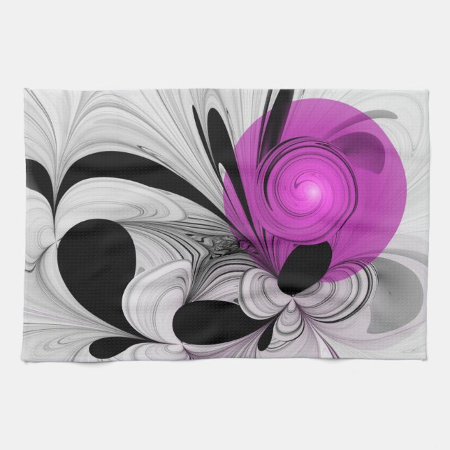 Abstract Black Gray With Magenta Fractal Art Kitchen Towel (Horizontal)