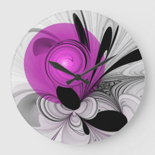 Abstract Black Gray With Magenta Fractal Art Large Clock