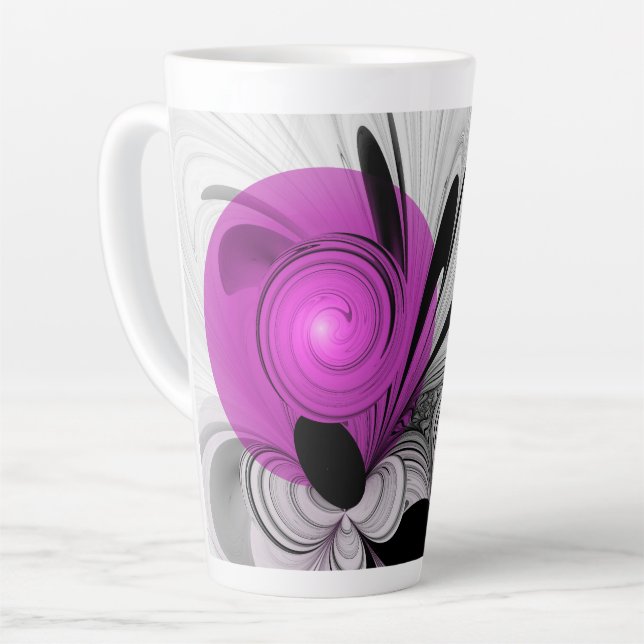 Abstract Black Gray With Magenta Fractal Art Latte Mug (Left Angle)