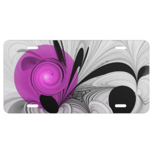Abstract Black Gray With Magenta Fractal Art License Plate