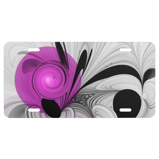 Abstract Black Gray With Magenta Fractal Art License Plate (Front)