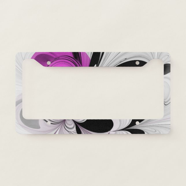 Abstract Black Gray With Magenta Fractal Art License Plate Frame (Front)