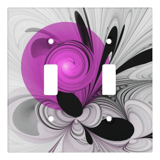Abstract Black Gray With Magenta Fractal Art Light Switch Cover (Front)