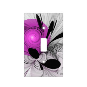 Abstract Black Gray With Magenta Fractal Art Light Switch Cover